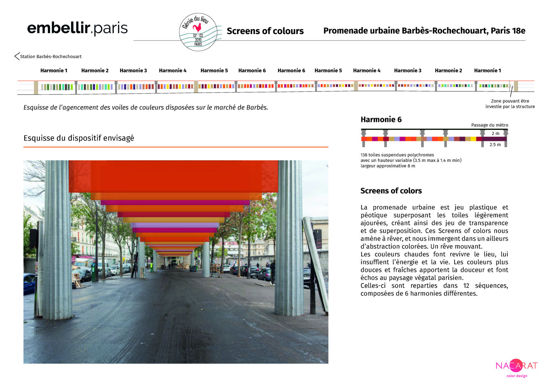 Second projet lauréat Embellir Paris - Génie du lieu, screens of colours - Nacarat Color Design