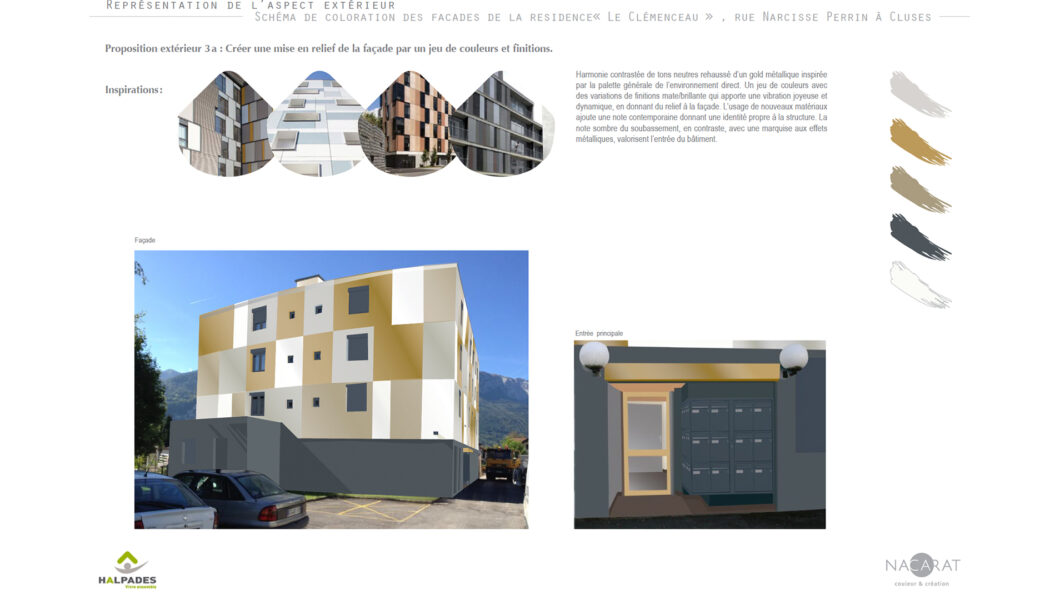 Nacarat-Etude-Couleur-materiau-facade-parties-communes-FJT-Clemenceau- CLUSES-Halpades